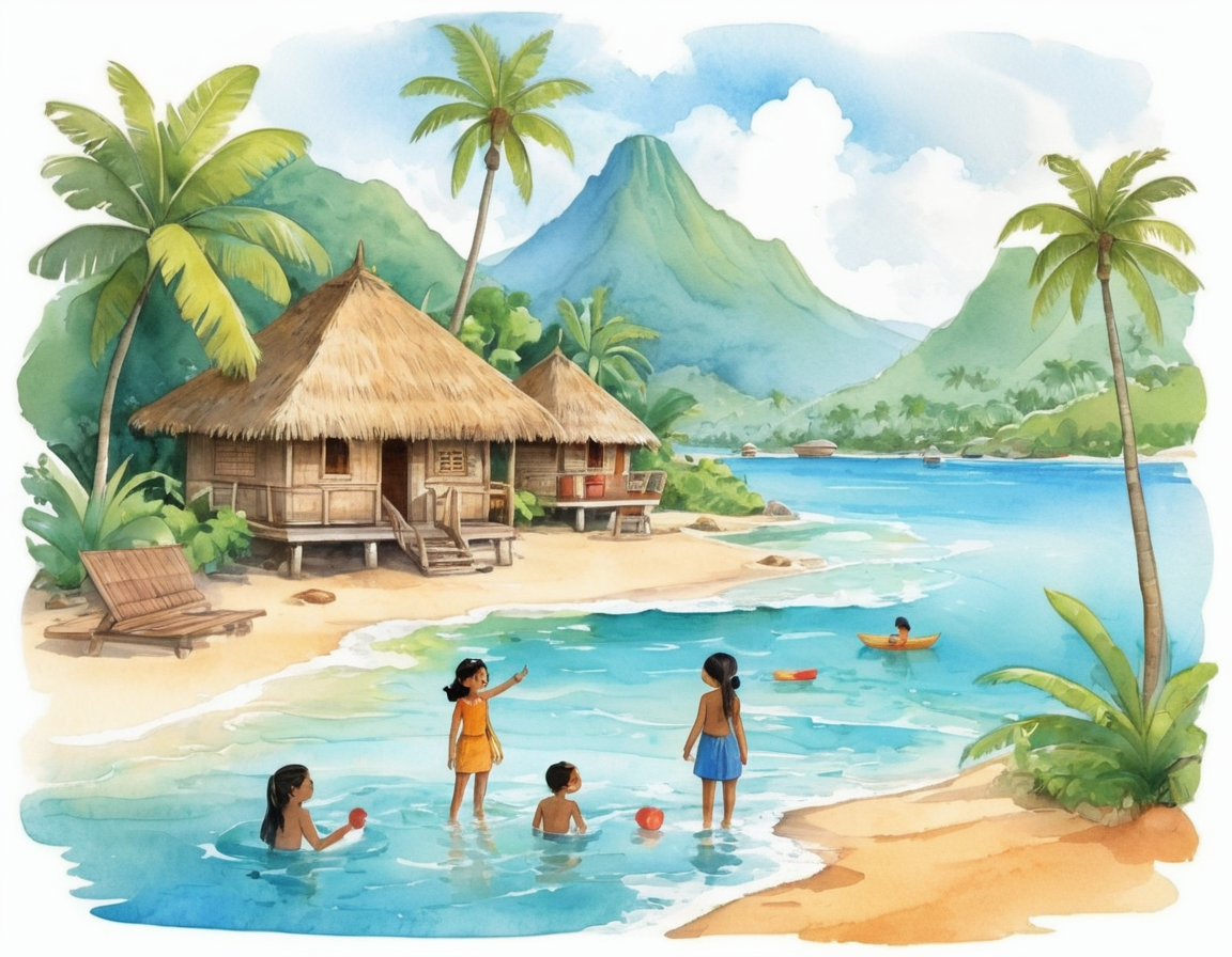 An illustration representing the Tahitian language, possibly with cultural elements or a textbook cover.